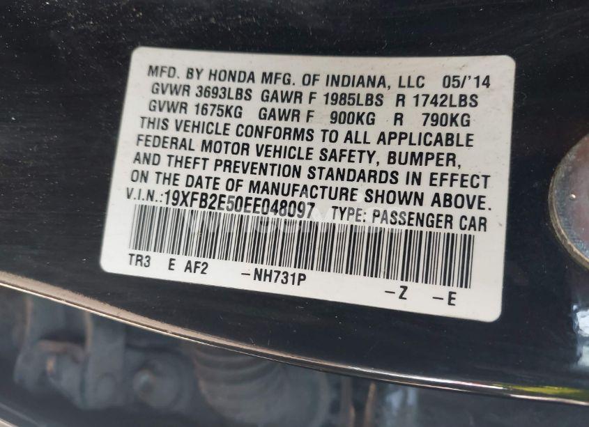 Photo 9 of 2014 Honda Civic LX (VIN 19XFB2E50EE048097)