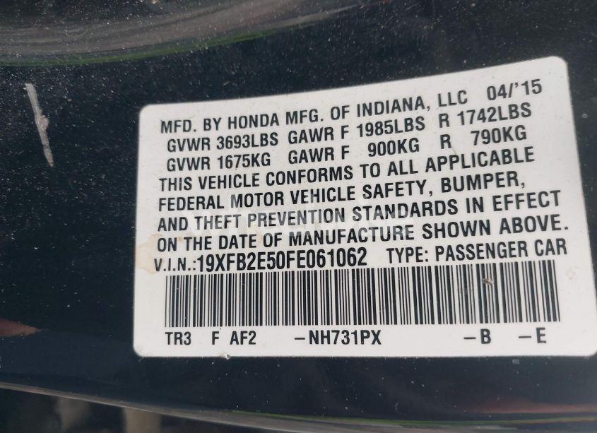 Photo 9 of 2015 Honda Civic LX (VIN 19XFB2E50FE061062)