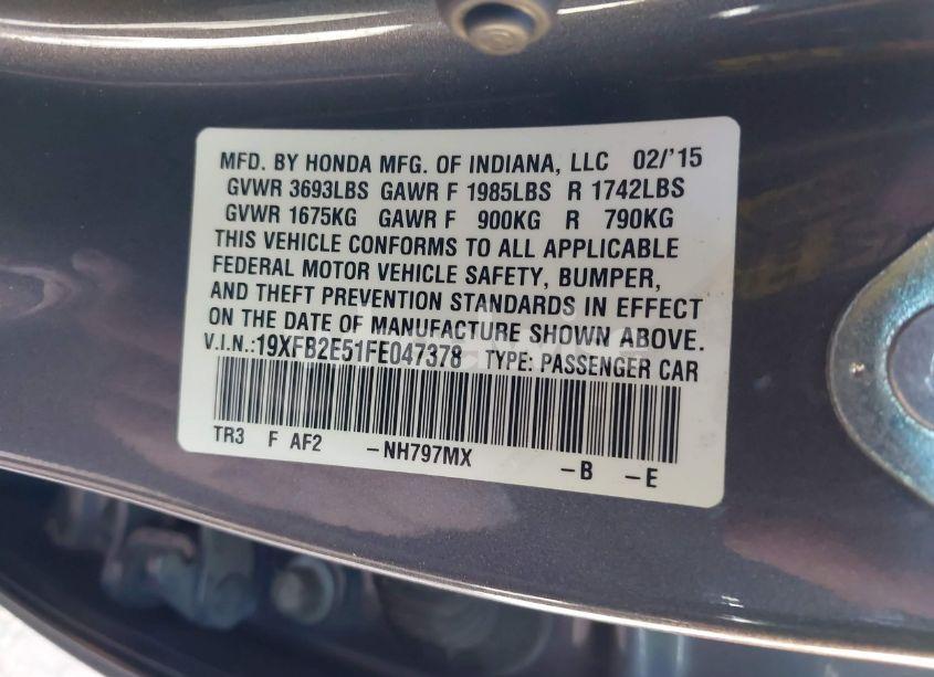 Photo 9 of 2015 Honda Civic LX (VIN 19XFB2E51FE047378)
