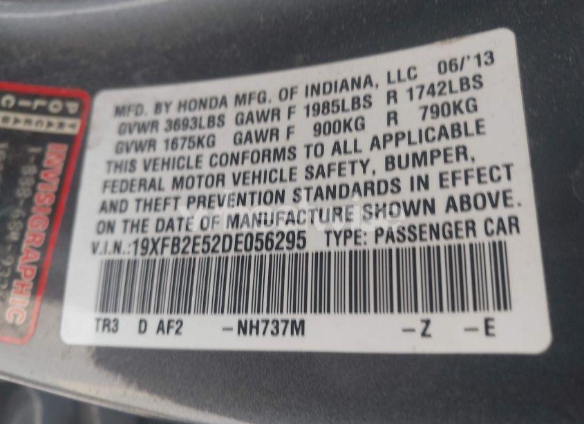 Photo 10 of 2013 Honda Civic LX (VIN 19XFB2E52DE056295)