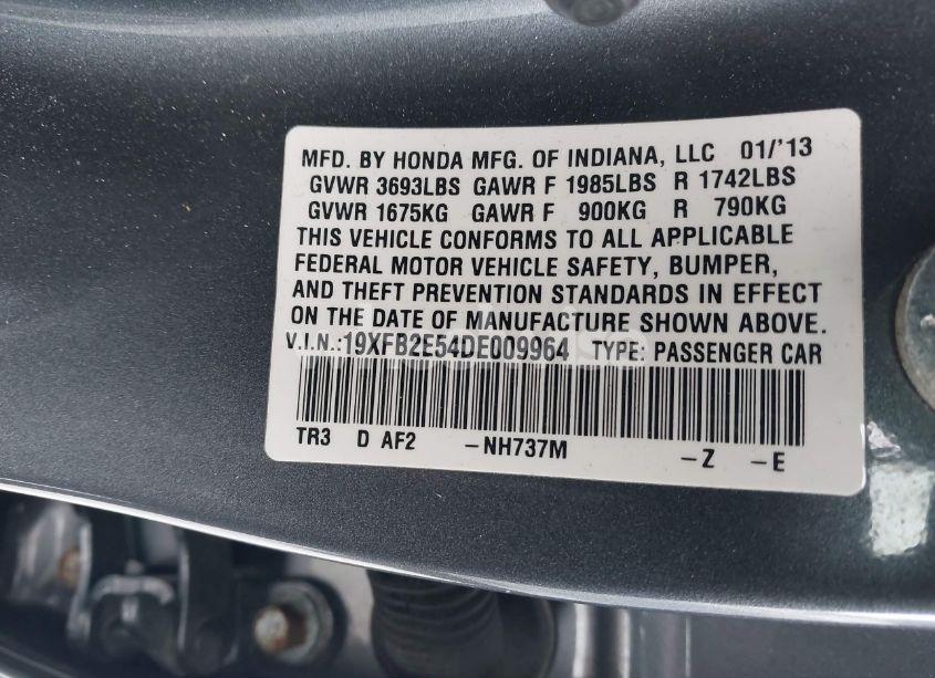 Photo 9 of 2013 Honda Civic LX (VIN 19XFB2E54DE009964)