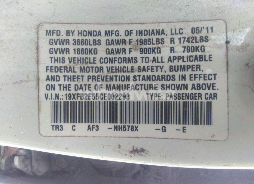 Photo 9 of 2012 Honda Civic LX (VIN 19XFB2E55CE002293)