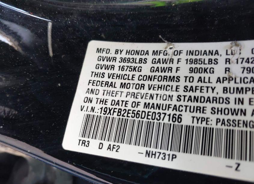 Photo 9 of 2013 Honda Civic LX (VIN 19XFB2E56DE037166)