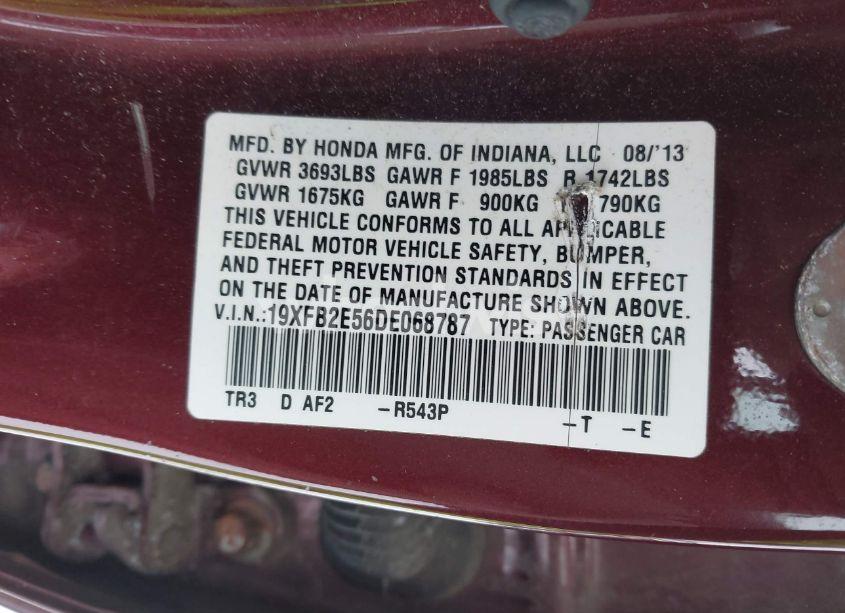 Photo 9 of 2013 Honda Civic LX (VIN 19XFB2E56DE068787)