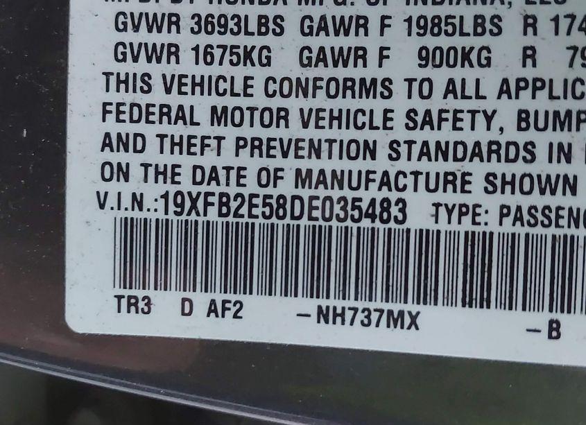 Photo 9 of 2013 Honda Civic LX (VIN 19XFB2E58DE035483)