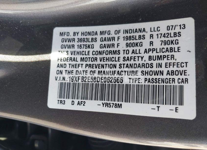 Photo 9 of 2013 Honda Civic LX (VIN 19XFB2E58DE062666)