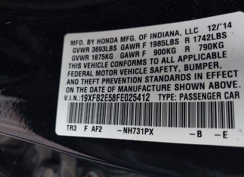 Photo 9 of 2015 Honda Civic LX (VIN 19XFB2E58FE025412)