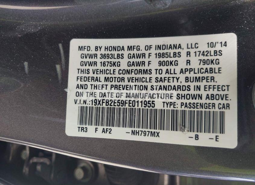 Photo 9 of 2015 Honda Civic LX (VIN 19XFB2E59FE011955)