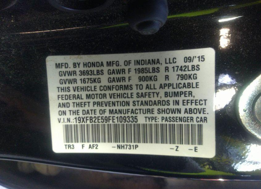 Photo 9 of 2015 Honda Civic LX (VIN 19XFB2E59FE109335)