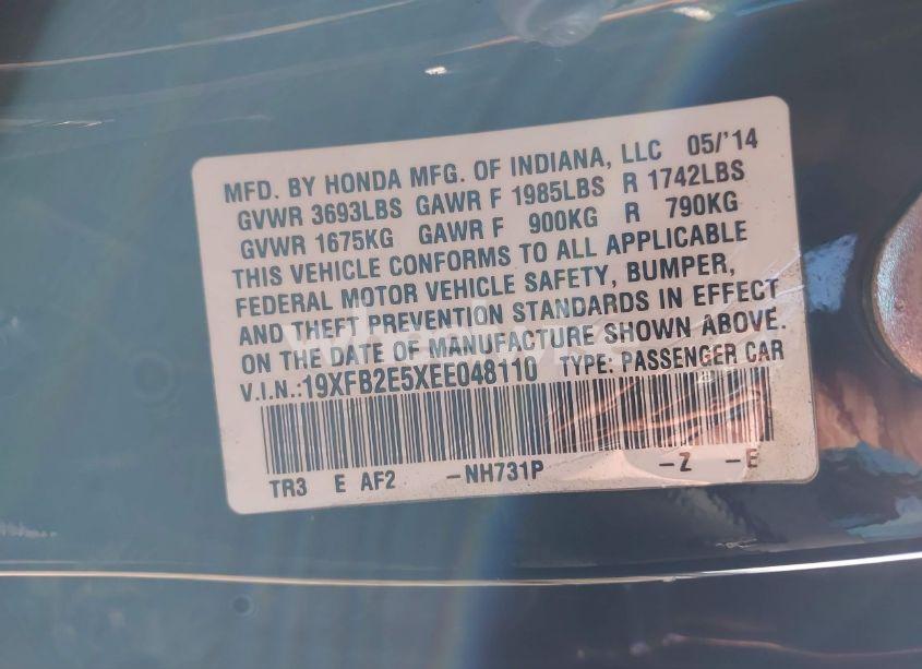 Photo 9 of 2014 Honda Civic LX (VIN 19XFB2E5XEE048110)