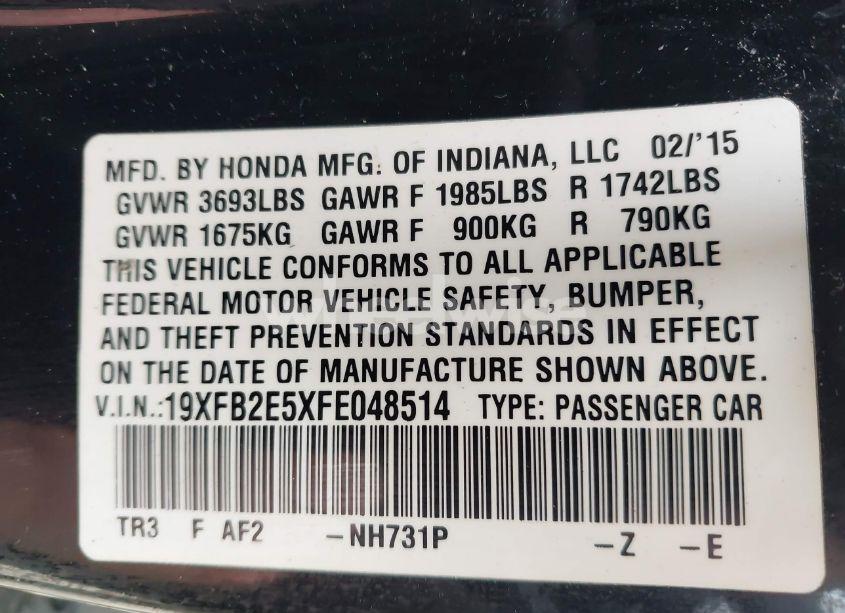 Photo 9 of 2015 Honda Civic LX (VIN 19XFB2E5XFE048514)