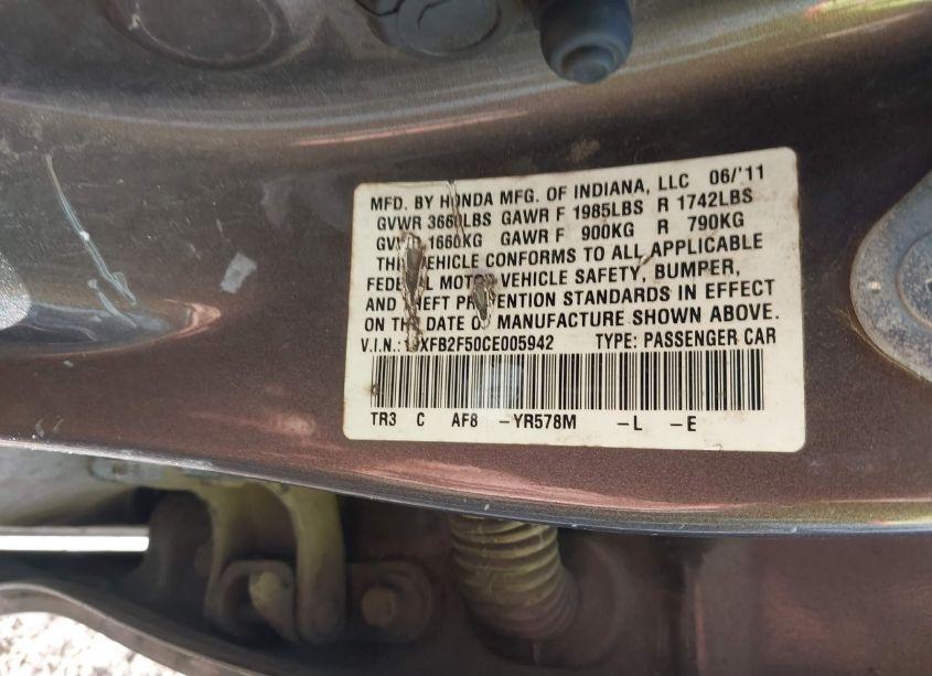 Photo 9 of 2012 Honda Civic LX (VIN 19XFB2F50CE005942)