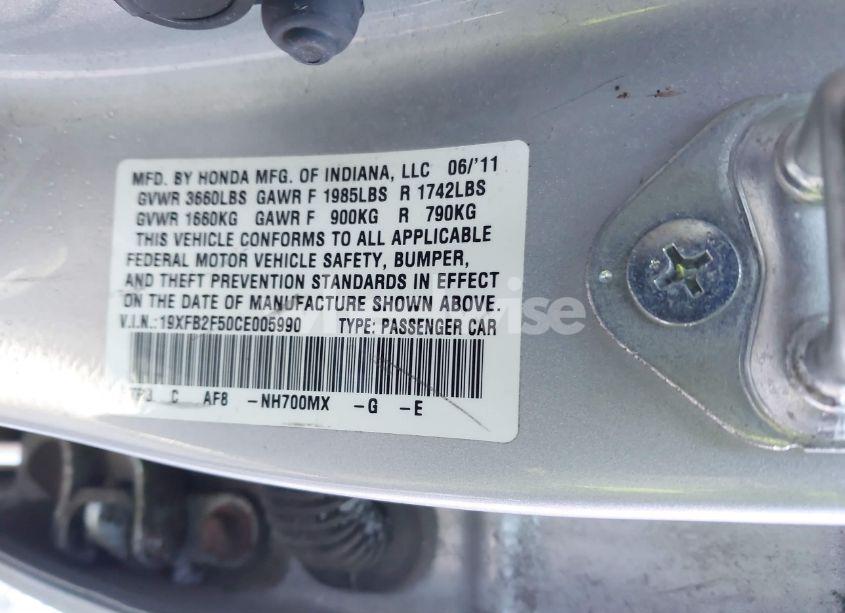 Photo 9 of 2012 Honda Civic SDN LX (VIN 19XFB2F50CE005990)