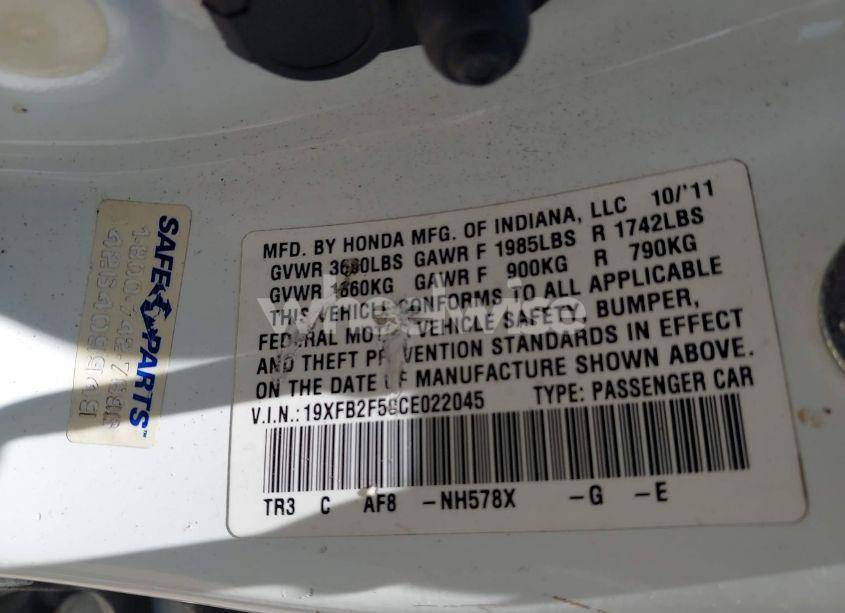 Photo 9 of 2012 Honda Civic LX (VIN 19XFB2F50CE022045)