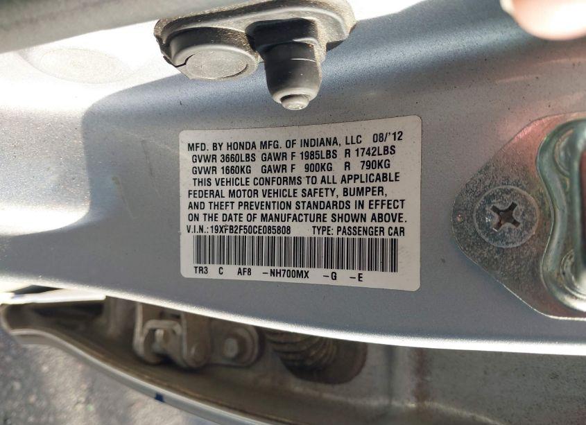 Photo 9 of 2012 Honda Civic LX (VIN 19XFB2F50CE085808)