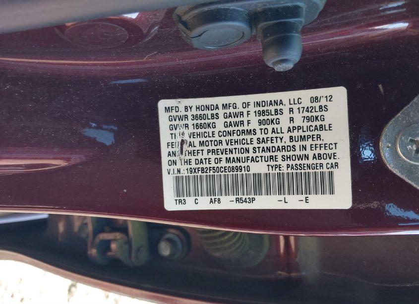 Photo 9 of 2012 Honda Civic LX (VIN 19XFB2F50CE089910)