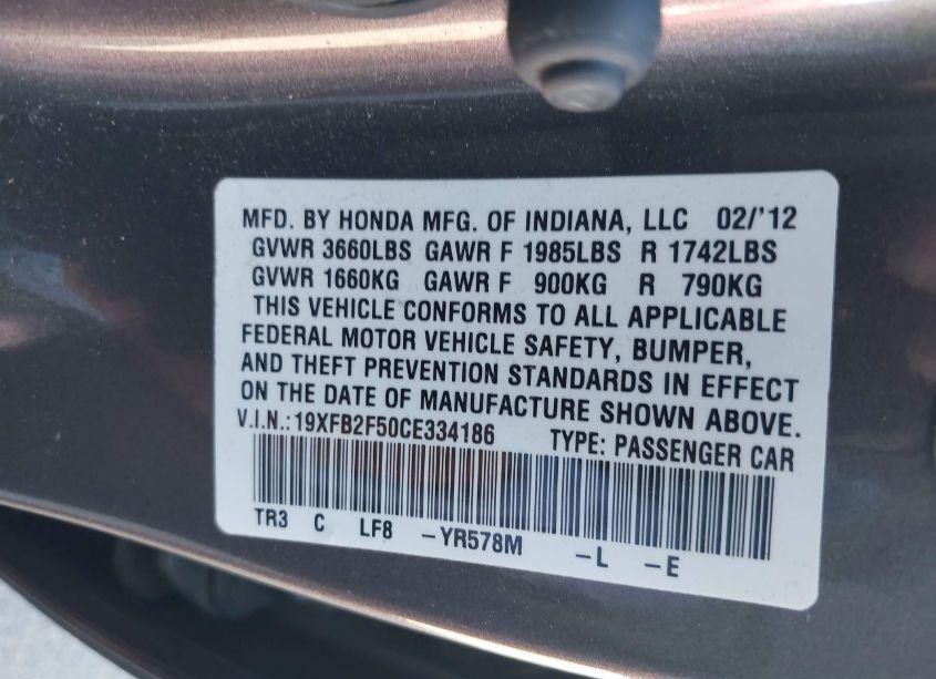 Photo 9 of 2012 Honda Civic LX (VIN 19XFB2F50CE334186)
