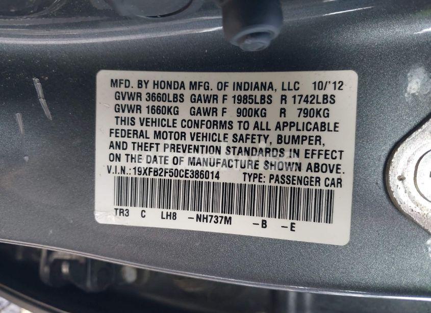 Photo 9 of 2012 Honda Civic LX (VIN 19XFB2F50CE386014)