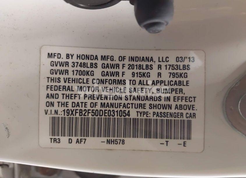 Photo 9 of 2013 Honda Civic LX (VIN 19XFB2F50DE031054)