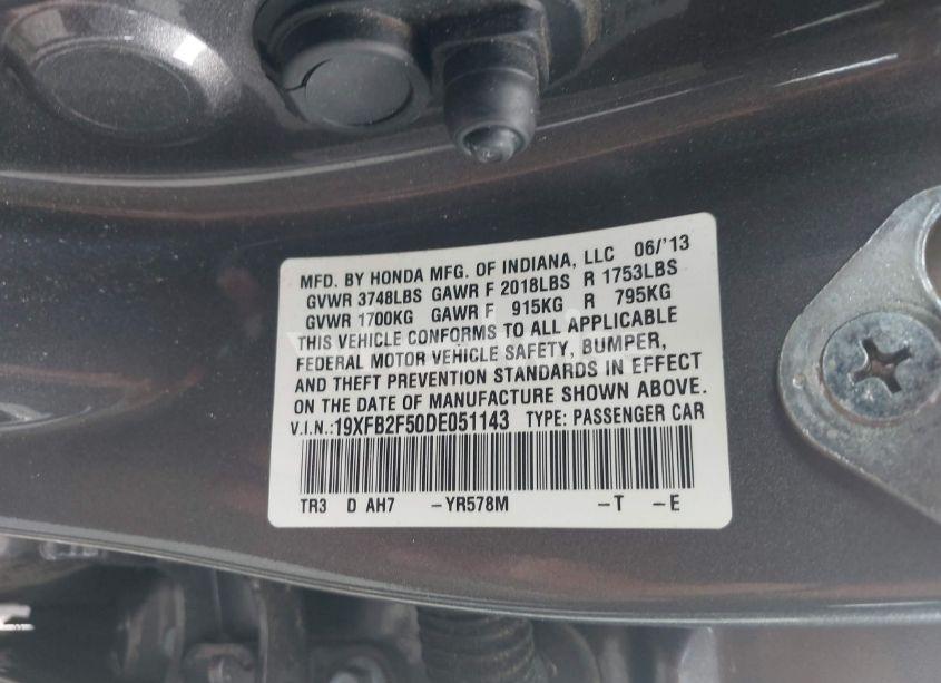 Photo 9 of 2013 Honda Civic LX (VIN 19XFB2F50DE051143)