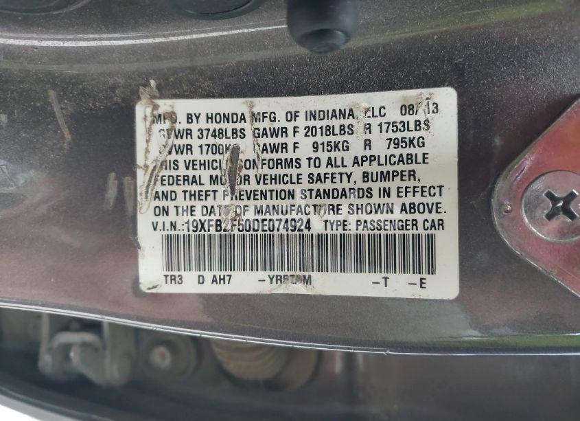 Photo 9 of 2013 Honda Civic LX (VIN 19XFB2F50DE074924)