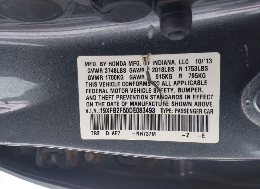 Photo 9 of 2013 Honda Civic LX (VIN 19XFB2F50DE083493)