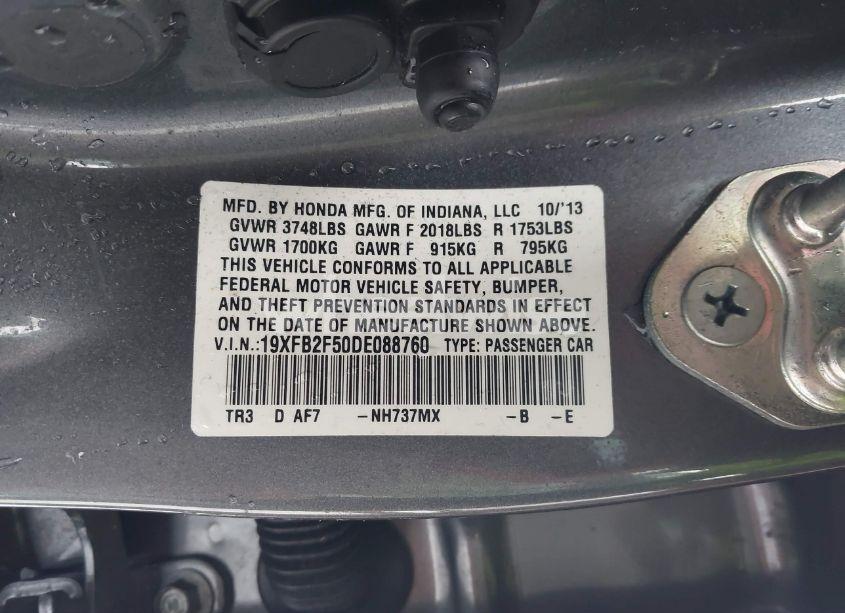 Photo 9 of 2013 Honda Civic LX (VIN 19XFB2F50DE088760)