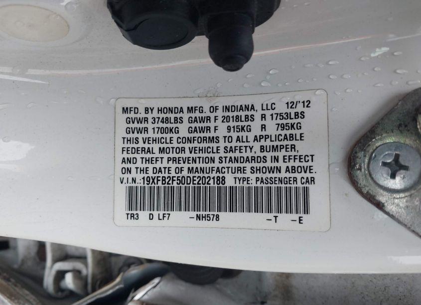 Photo 9 of 2013 Honda Civic LX (VIN 19XFB2F50DE202188)