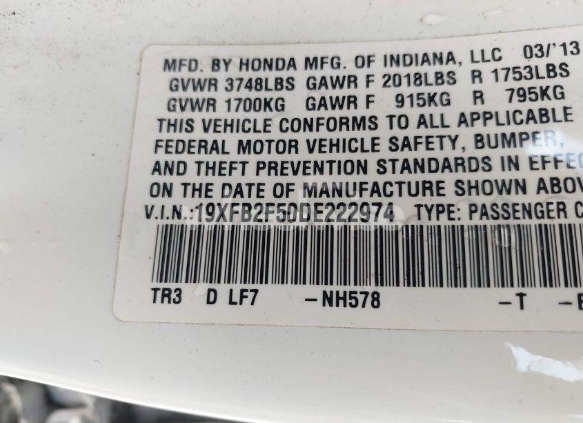 Photo 9 of 2013 Honda Civic LX (VIN 19XFB2F50DE222974)