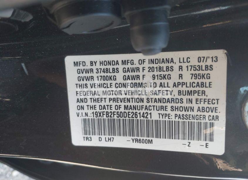 Photo 9 of 2013 Honda Civic LX (VIN 19XFB2F50DE261421)