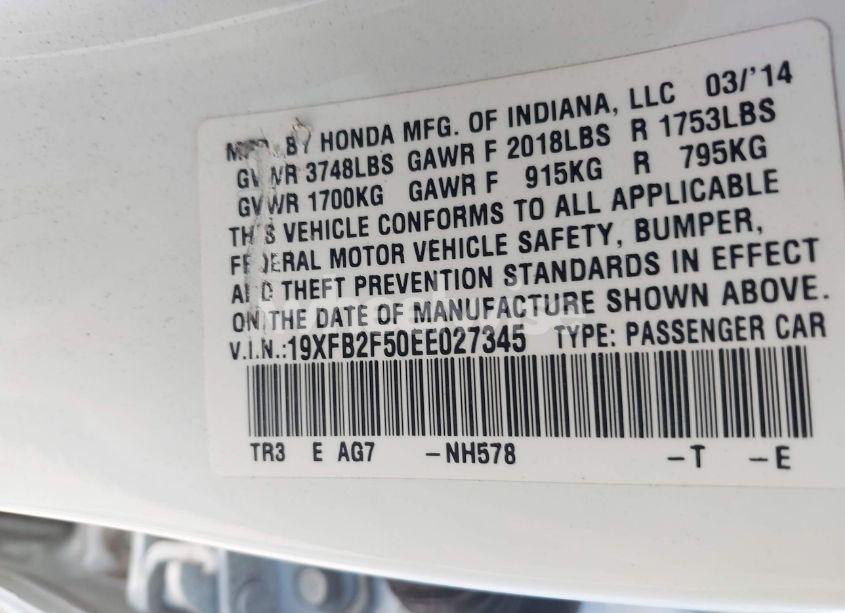 Photo 9 of 2014 Honda Civic LX (VIN 19XFB2F50EE027345)