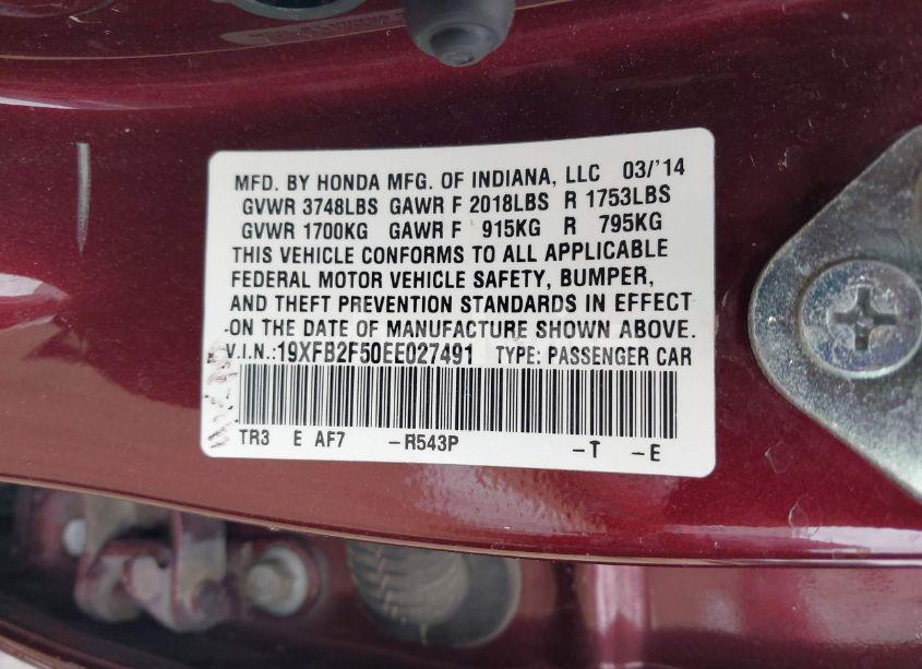 Photo 9 of 2014 Honda Civic LX (VIN 19XFB2F50EE027491)