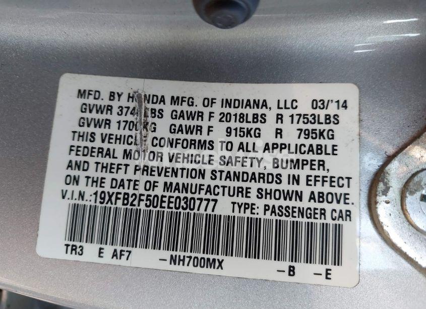 Photo 9 of 2014 Honda Civic LX (VIN 19XFB2F50EE030777)
