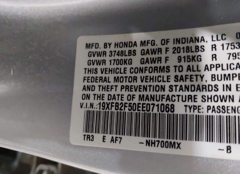 Photo 9 of 2014 Honda Civic LX (VIN 19XFB2F50EE071068)