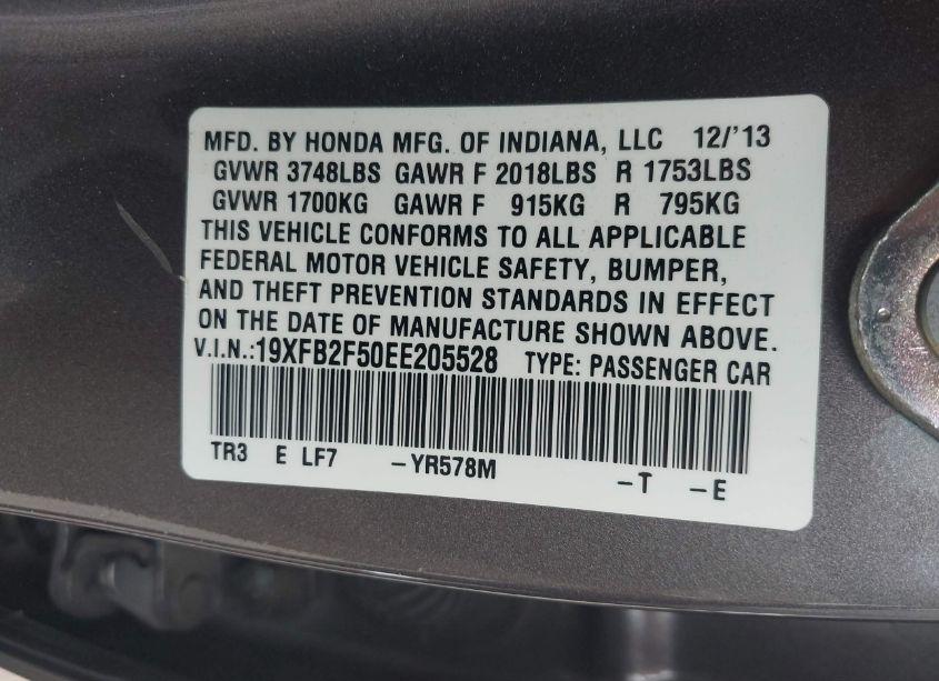 Photo 9 of 2014 Honda Civic LX (VIN 19XFB2F50EE205528)