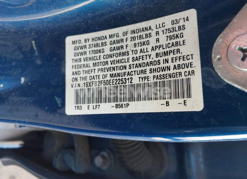 Photo 9 of 2014 Honda Civic LX (VIN 19XFB2F50EE225312)