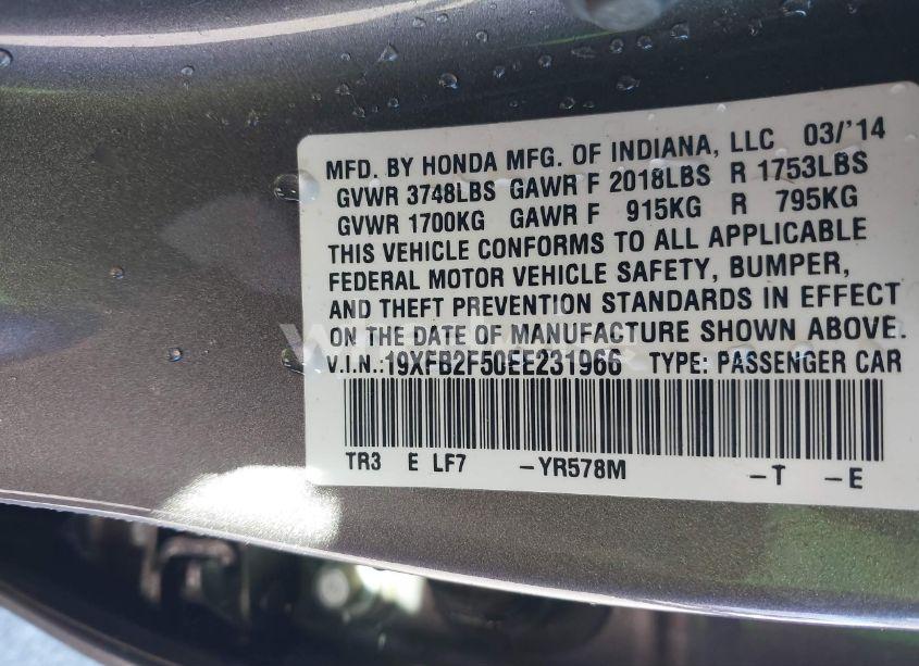 Photo 9 of 2014 Honda Civic LX (VIN 19XFB2F50EE231966)