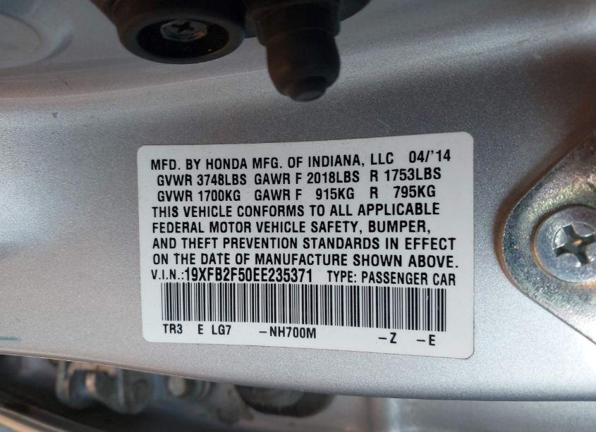 Photo 9 of 2014 Honda Civic LX (VIN 19XFB2F50EE235371)