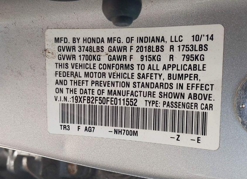 Photo 9 of 2015 Honda Civic LX (VIN 19XFB2F50FE011552)