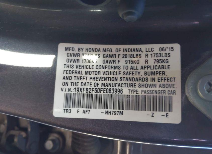 Photo 9 of 2015 Honda Civic LX (VIN 19XFB2F50FE083996)