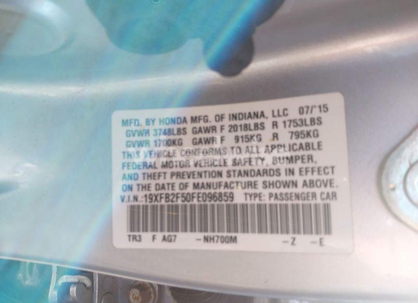 Photo 9 of 2015 Honda Civic LX (VIN 19XFB2F50FE096859)