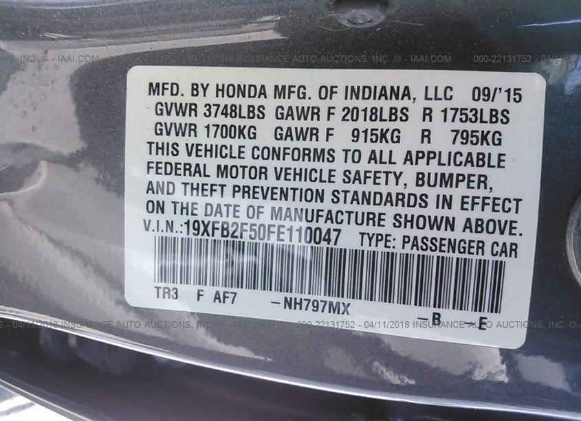 Photo 9 of 2015 Honda Civic LX (VIN 19XFB2F50FE110047)