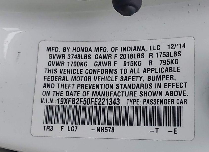 Photo 9 of 2015 Honda Civic LX (VIN 19XFB2F50FE221343)