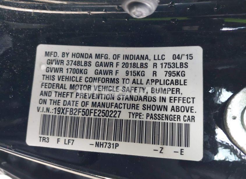 Photo 9 of 2015 Honda Civic LX (VIN 19XFB2F50FE250227)