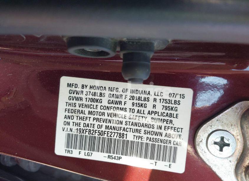 Photo 9 of 2015 Honda Civic LX (VIN 19XFB2F50FE277881)