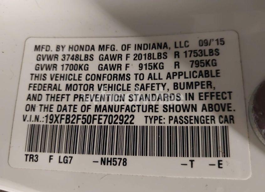 Photo 9 of 2015 Honda Civic LX (VIN 19XFB2F50FE702922)