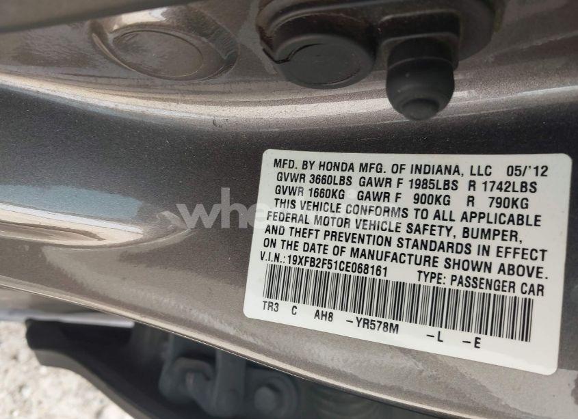 Photo 9 of 2012 Honda Civic LX (VIN 19XFB2F51CE068161)