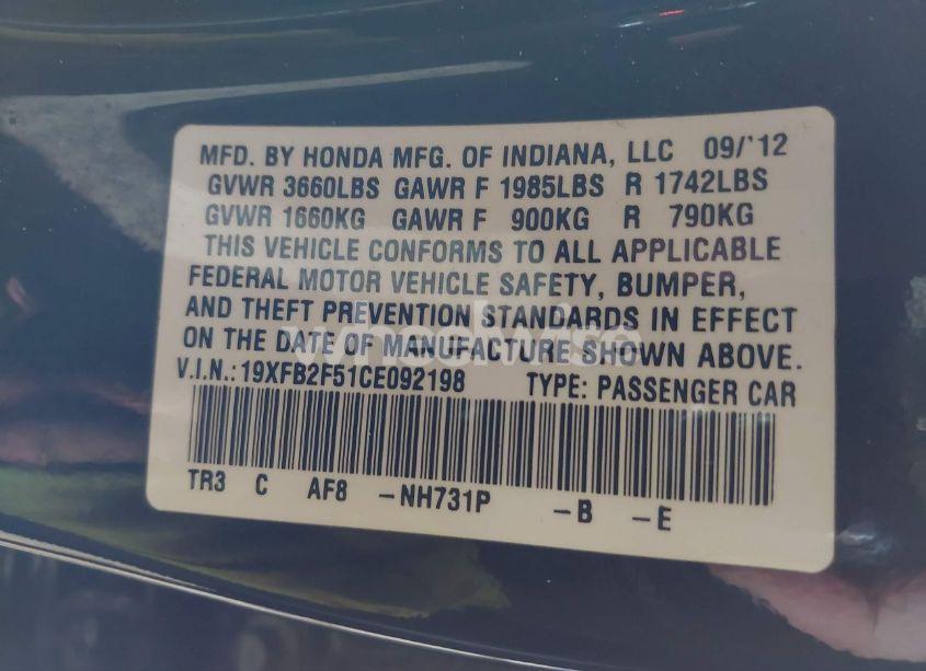 Photo 9 of 2012 Honda Civic LX (VIN 19XFB2F51CE092198)