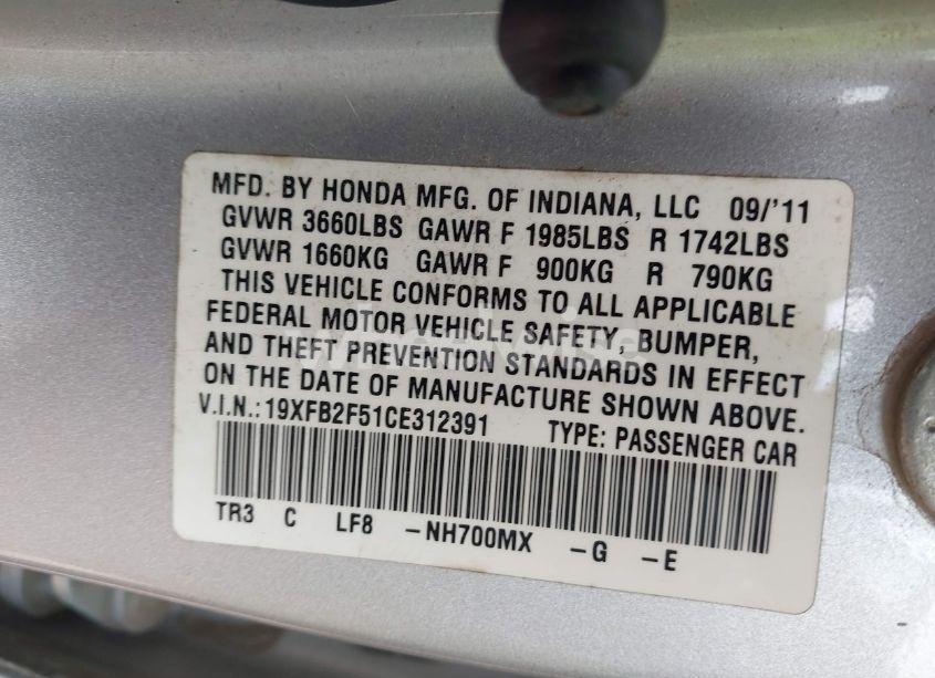 Photo 9 of 2012 Honda Civic LX (VIN 19XFB2F51CE312391)