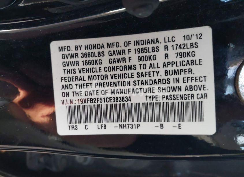 Photo 9 of 2012 Honda Civic LX (VIN 19XFB2F51CE383834)